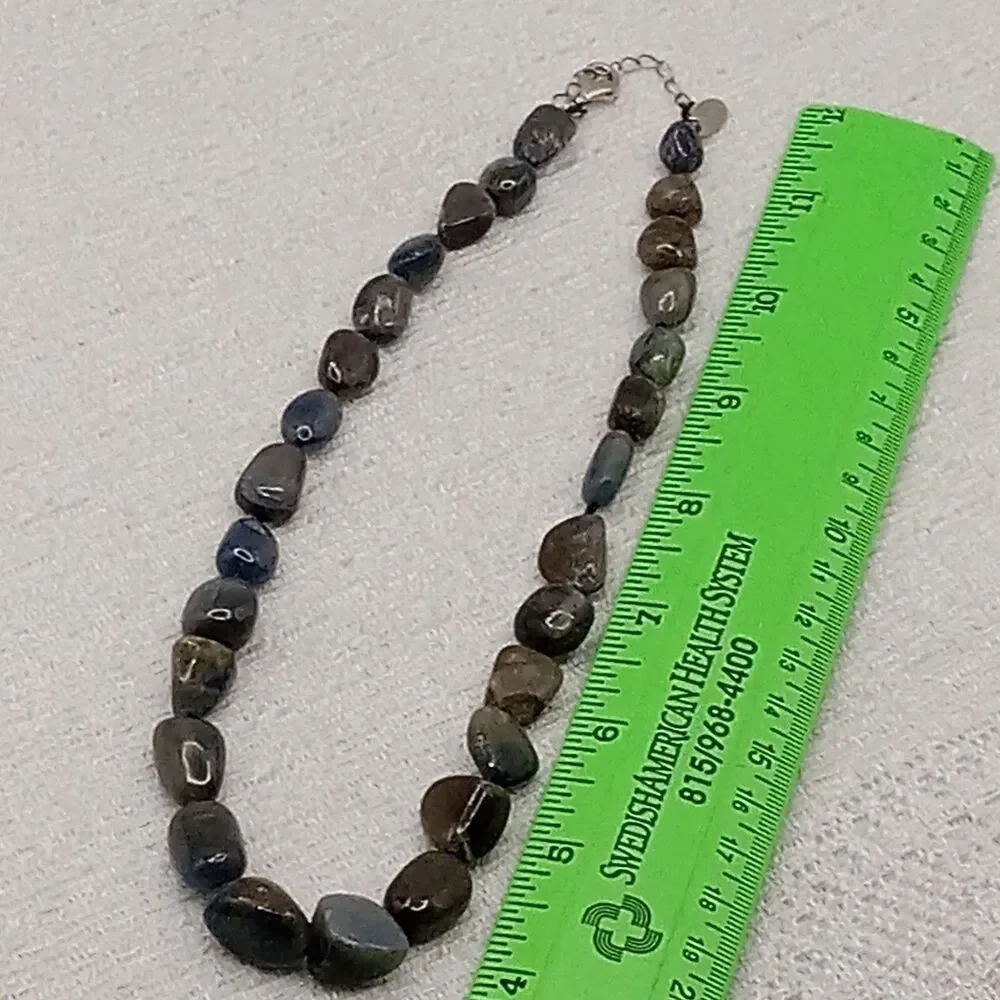Stauer Tumbled Stone Bead Necklace Gray Natural Polished Gemstones Nuggets